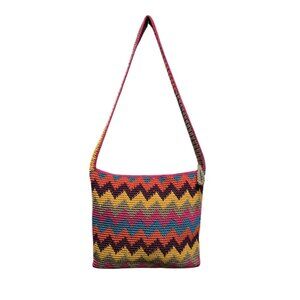 The Sak Crotchet Shoulder Bag Multicolor Chevron  Zip Closure Casual Y2k  Boho